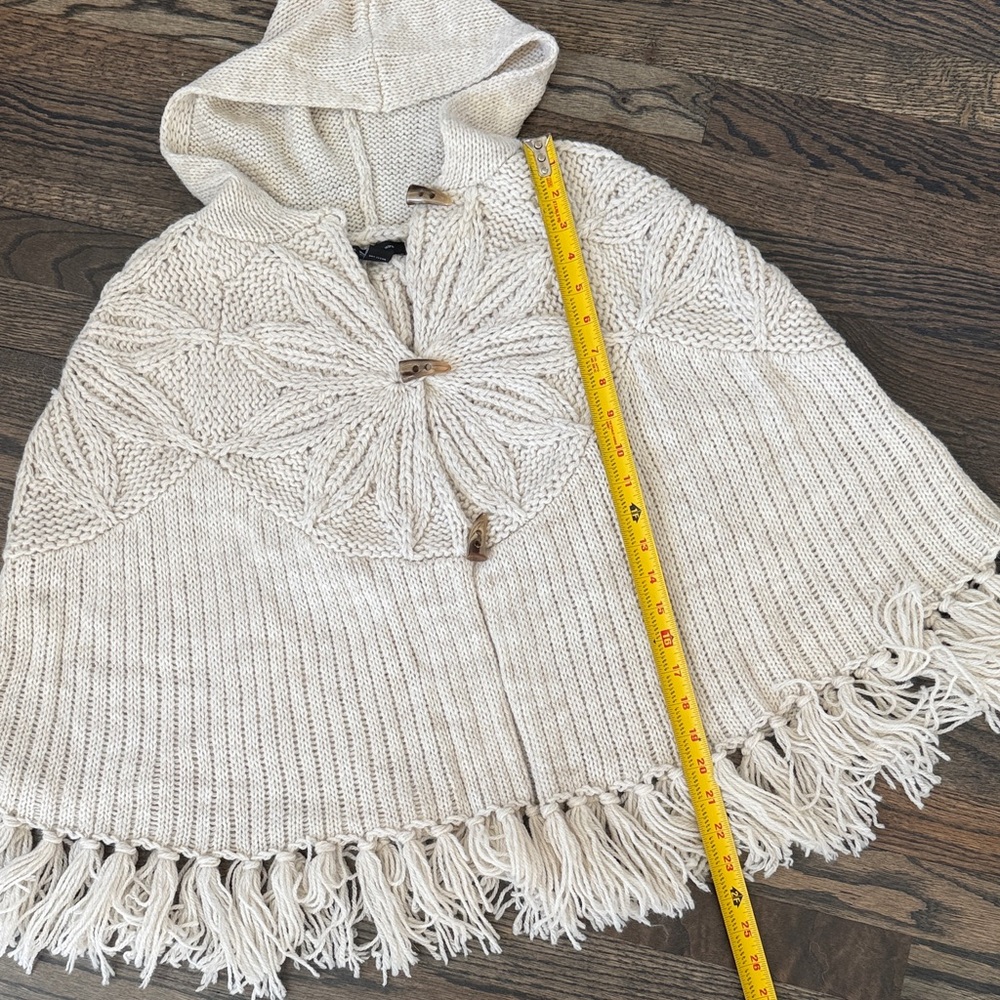 INC International Concepts Hooded 3 Button Wool Cape w Fringe Sun Sz Petite XS-S - Picture 9 of 17